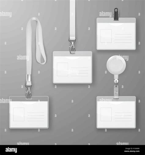 Vector Realistic Blank Office Graphic Id Card Set with Clasp, Holder Cllip and Lanyard Set ...