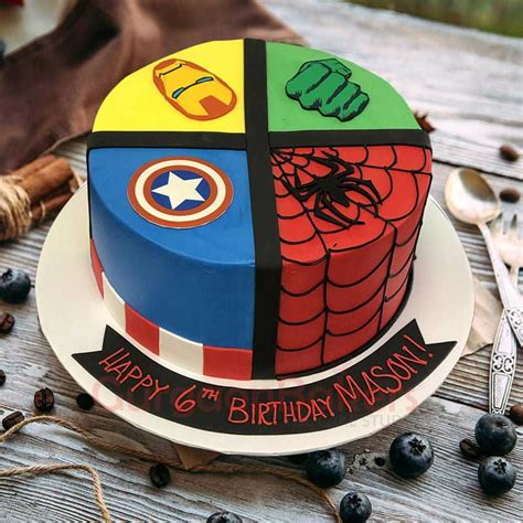 Order 4-in-1 superhero themed birthday cake | Gurgaon Bakers