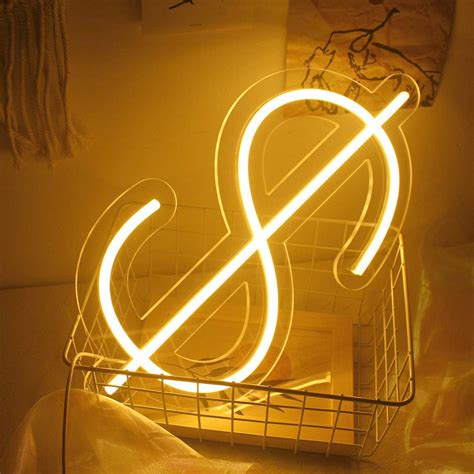 Warm White $ LED Neon Sign, White Dollar Sign Wall Light