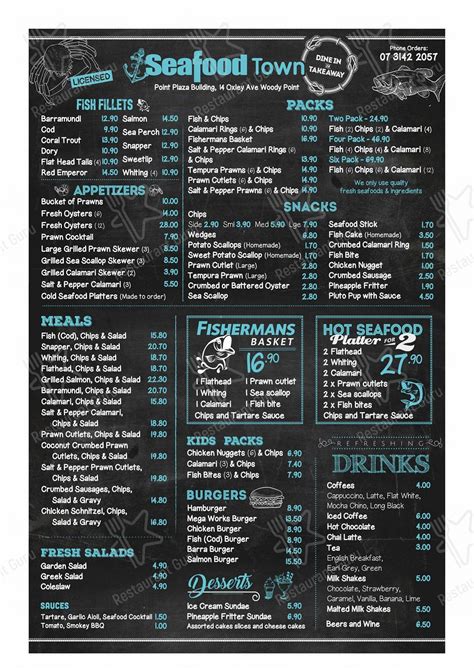 Menu at Seafood Town restaurant, Woody Point, 4/14 Oxley Ave