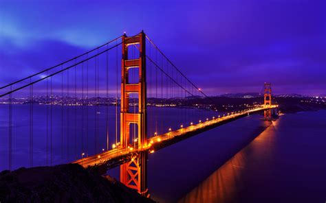 Golden Gate Bridge Blue Night Suspension Bridge In San Francisco California United States 4k ...