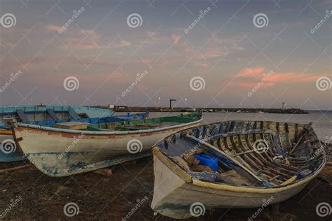 Sunset with Old Fishing Boats Stock Image - Image of vehicle, vacation ...