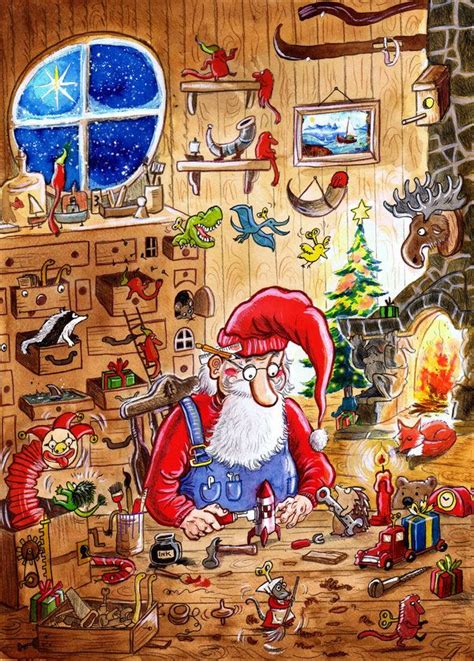 Pin on cubicle | Santas workshop, Santa art, Christmas illustration