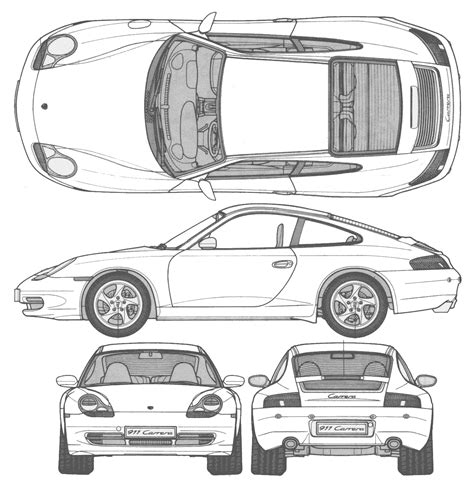 Porsche 911 Carrera 1998 Blueprint - Download free blueprint for 3D ...