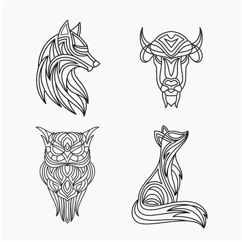 Premium Vector | Set of animal line art tattoo design illustration