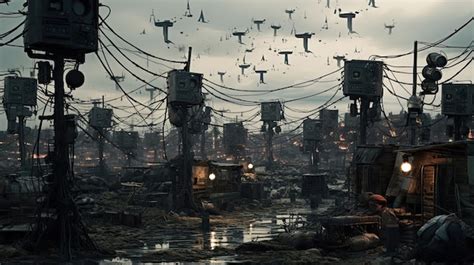 Premium AI Image | Dystopian wasteland with remnants of technology