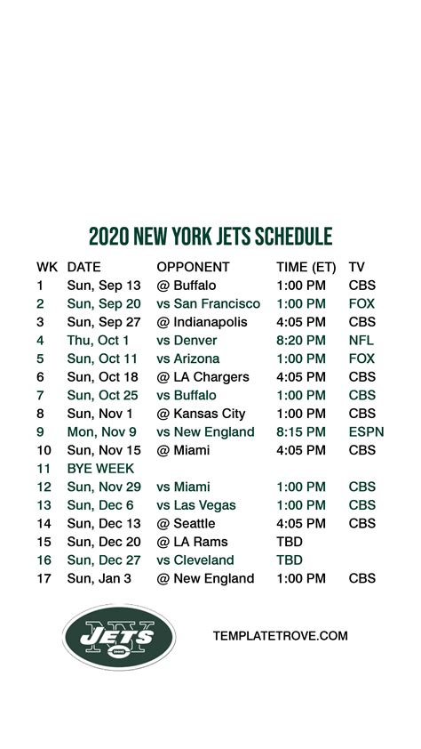 Ny Jets Printable Schedule