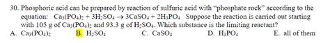 Solved 30. Phosphoric acid can be prepared by reaction of | Chegg.com