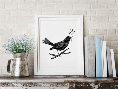 Peace Bird Illustrated Print Hand Drawn Illustrated Art Wall - Etsy