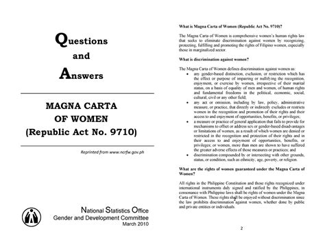 Magna Carta Of Women Q&A - Questions and Answers MAGNA CARTA OF WOMEN (Republic Act No. 9710 ...