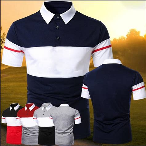 Buy New Men Summer Casual Polo Shirt Fashion Spell Color Slim T Shirt ...