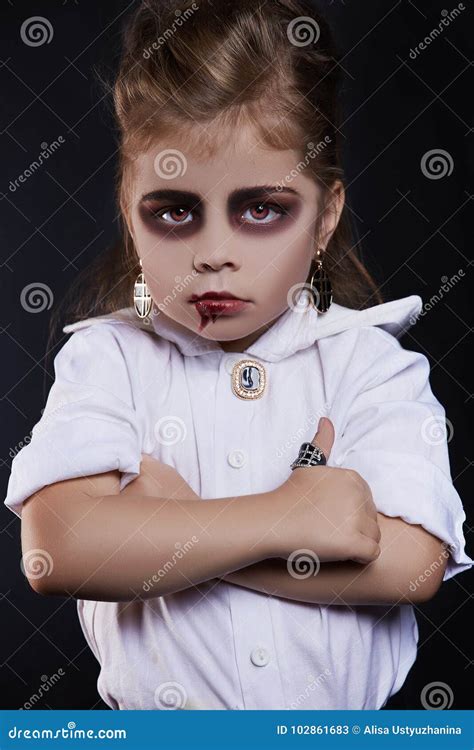 Dracula Child.little Girl with Halloween Make-up Stock Image - Image of ...