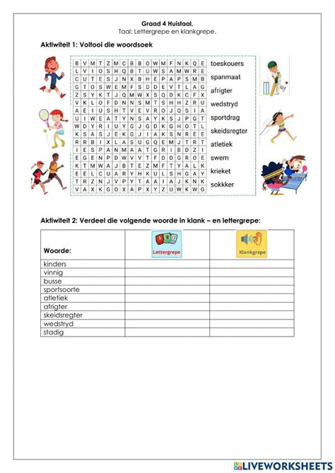 Lettergrepe en klankgrepe werkkaart online exercise for | Live Worksheets