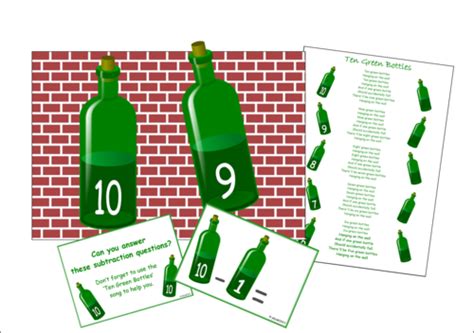 TEN GREEN BOTTLES - PRINTABLE ACTIVITY AND GAMES - FOCUS: SUBTRACTION/ ONE LESS | Teaching Resources