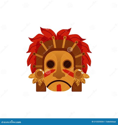 Maya or Aztec Tribe Symbol - Wooden Mask of Brown Sad Face Stock Vector ...