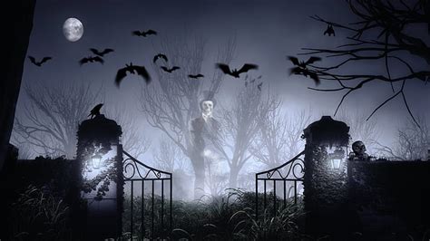 Skull, mystic, The moon, cemetery, bat, Halloween, Ghost, HD wallpaper | Wallpaperbetter