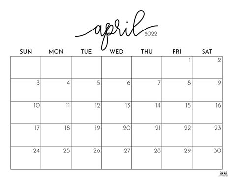 New Month Of April 2022 Calendar Printable Free Photos