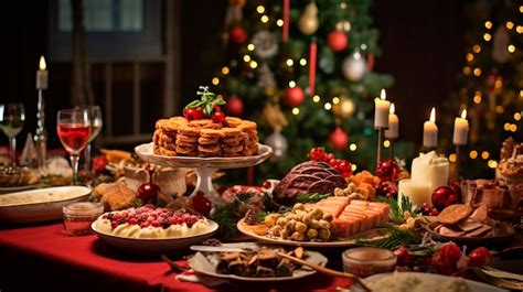 Premium Photo | Beautiful Christmas table full of food Generative AI Xmas