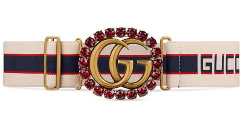 Gucci Stripe Belt With Double G And Crystals in Red | Lyst