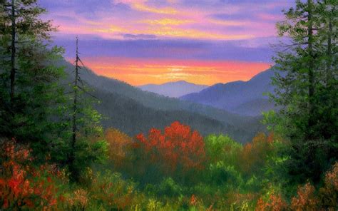 Smoky Mountain Sunrise | Sunrise painting, Mountain sunset painting ...