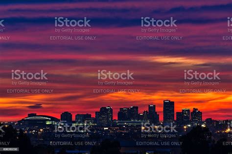 Sunset Over The Downtown Phoenix Arizona Skyline Stock Photo - Download ...