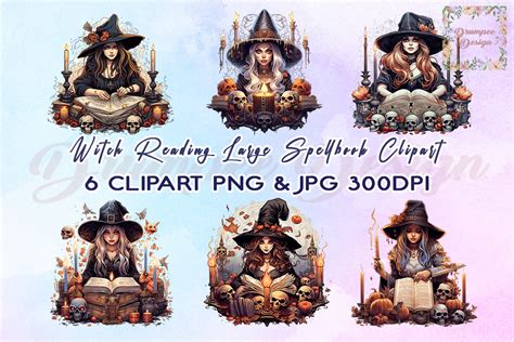 Witch Reading Large Spellbook Clipart Graphic by Drumpee Design ...