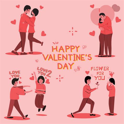 drawing vector valentine's couple flat style and cute. 18992029 Vector ...