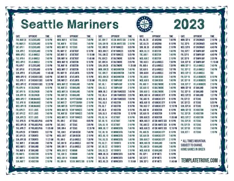 Printable 2023 Seattle Mariners Schedule