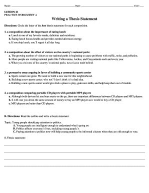 Thesis Worksheet - Worksheets For Kindergarten