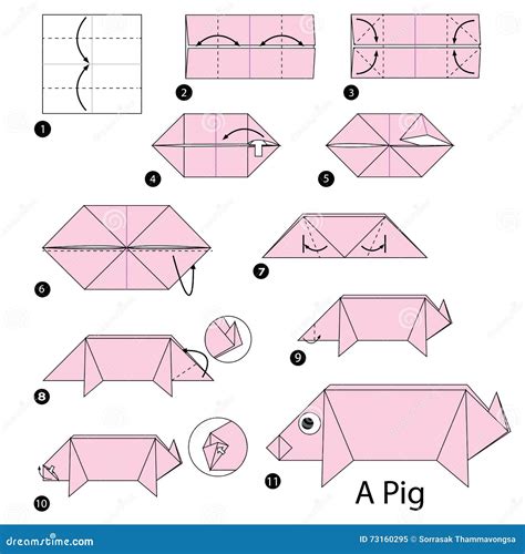 Step by Step Instructions How To Make Origami a Pig. Stock Vector - Illustration of symbol ...