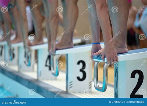 Swimmers on the Starting Blocks Stock Image - Image of movement, pool: 77668915