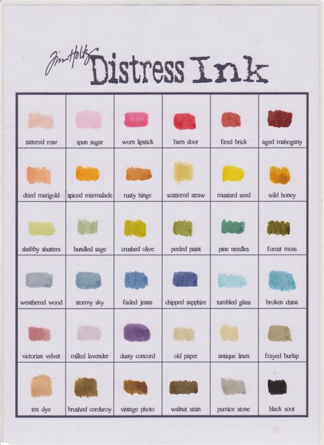 Tim Holtz Distress Ink Color Chart | Tim holtz distress ink, Distress ...