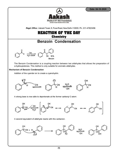 Benzoin Condensation - This method is only suitable for aromatic aldehydes. Mechanism of Benzoin ...