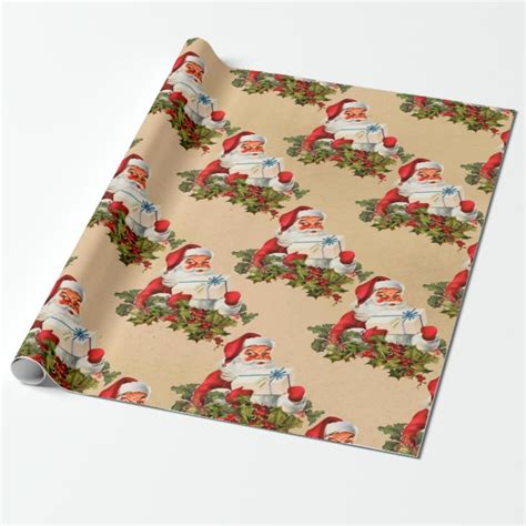 Vintage Christmas Santa Claus Wrapping Paper | Zazzle.co.uk