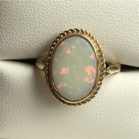 Vintage Opal Ring. 3 Carat White Opal In 9K Yellow Gold. Unique Engagement Ring. Estate Jewelry ...