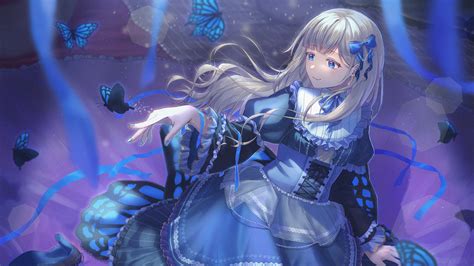 Blue Eyes Anime Girl With Blue Dress Butterflies 4K HD Anime Girl Wallpapers | HD Wallpapers ...