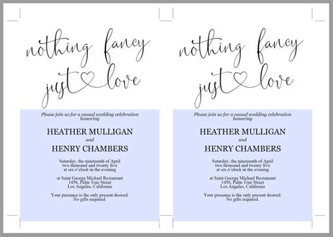 Nothing Fancy Just Love Wedding Invitation Template | Etsy