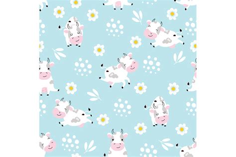 Cow seamless pattern. Cartoon cows fabric print, baby cloth animal des ...