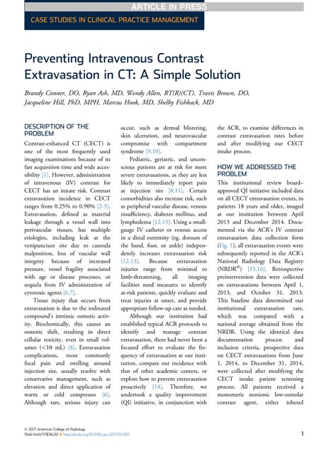 (PDF) Preventing Intravenous Contrast Extravasation in CT: A Simple Solution