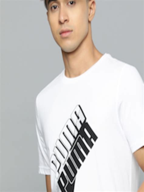 Buy Puma Men White Power Logo Printed Pure Cotton Regular Fit T Shirt ...