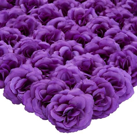 50 Pack Purple Roses Artificial Flowers Bulk, 3 Inch Stemless Fake Silk Roses for Decorations ...