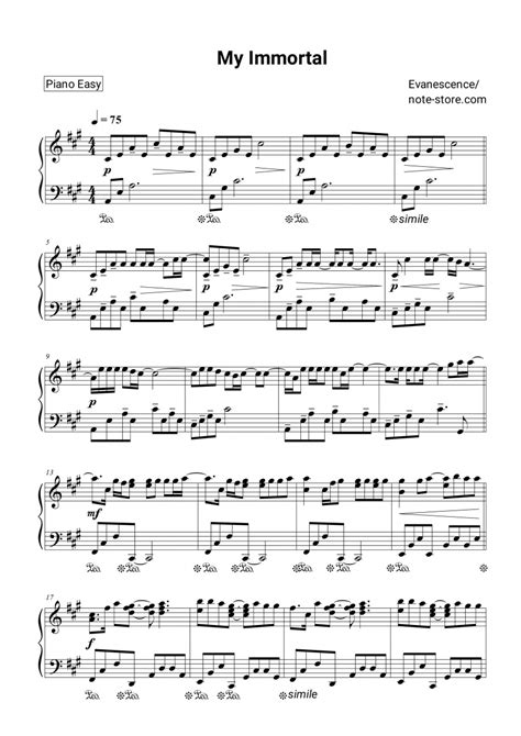 Evanescence - My immortal piano sheet music on Note-Store.com | Piano.Easy SKU PEA0023278 ...