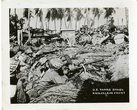 American tanks and Marines fighting on the front, Kwajalein Atoll, 1944 | The Digital ...