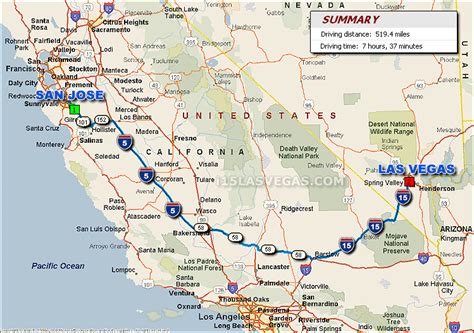 San Jose to Las Vegas Driving Distance Map