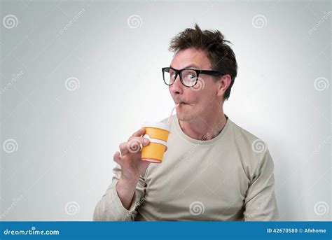 Funny Man in Glasses Drink through a Straw Stock Photo - Image of cool, glasses: 42670580