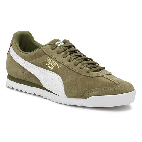 PUMA Mens Trainers Olive Green Suede Roma Lace Up Sport Casual Shoes | eBay