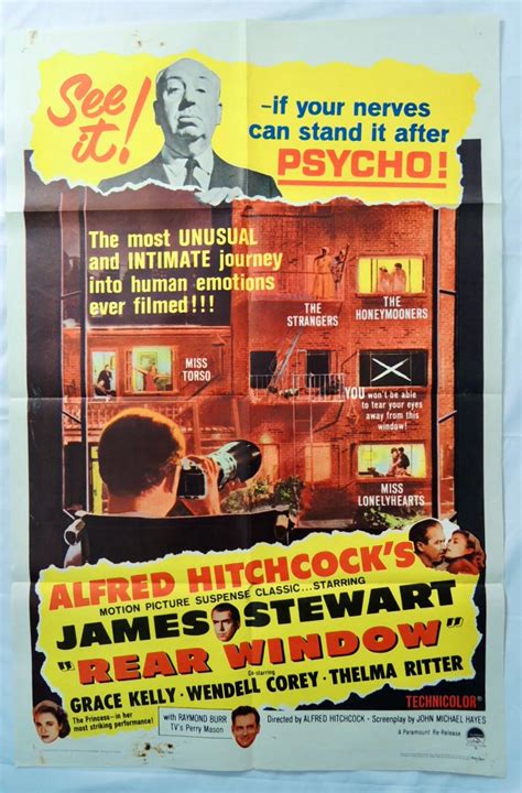 Alfred Hitchcock 'Rear Window' Original Movie Poster 1962 Jimmy Stewart - Grace Kelly. One Sheet ...