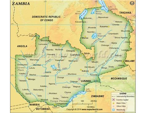 Zambia Physical Dark Green Map | Map, Africa continent, Zambia