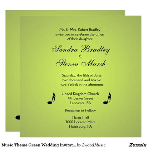 Music Theme Green Wedding Invitation | Zazzle | Green wedding ...
