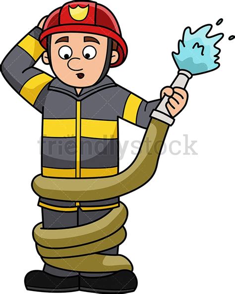 Funny Firefighter Cartoon Clipart Vector - FriendlyStock